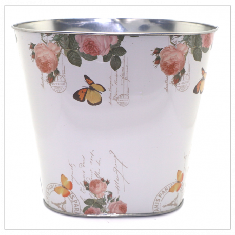 NOUVEAUTÉ: Jardinière haute en zinc "Fleurs Vintage" GM